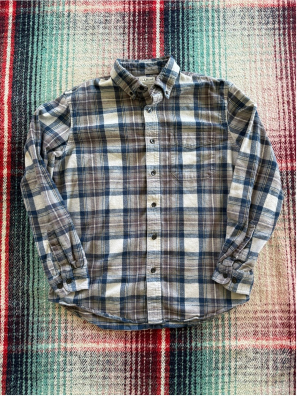 L.L.Bean Plaid Casual Button Down Flannel Shirt M Blue White